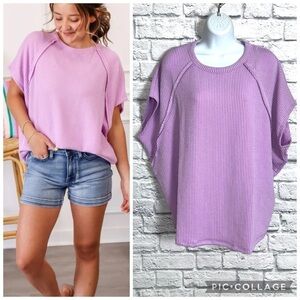 Andree Large Lavender Purple Ribbed Oversized Dolman Top